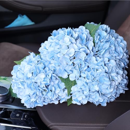 Blue Hydrangea Artificial Flowers - High-End 22.5cm Oversized Heads (4pcs) | Real-Touch Design | Perfect for Christmas, Weddings, Home Decor, Parties & Outdoor Use (Blue) - color: Blue