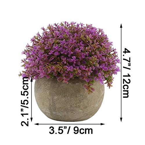 Ogrmar Mini Plastic Artificial Plants Grass in Pot/Small Artificial Faux Greenery/Mini Plants Topiary Shrubs for Bathroom, House Decorations (Purple) - color: Purple