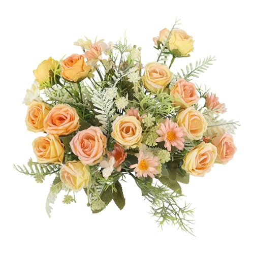 3 Pcs Artificial Rose Flowers Fake Flowers Bouquet Faux Flower Arrangement for Wedding Home Centerpieces Decor(Champagne) - color: Champagne