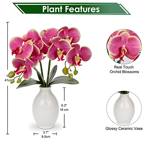 Briful Pink Orchids Artificial Flowers 16'' Faux Orchids in Ceramic Vase Fake Orchid Arrangement for Home Office Room Table Centerpieces Kitchen Elegant Decor Indoor - color: Pink