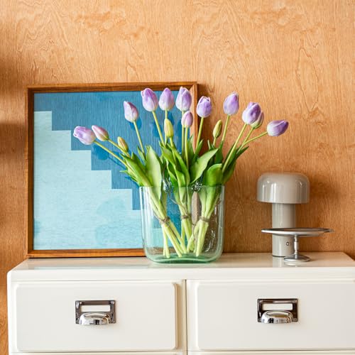 DUYONE 15pcs Artificial Tulips Flowers, Soft Touch Latex Bouquet, Fake Tulips for Office Wedding Party Home Kitchen Garden Decoration - color: 15pcs Lavender (No Vase)