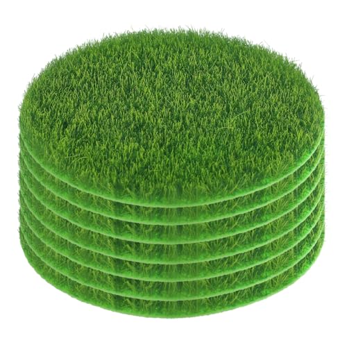 Yardwe 8Pcs Round Miniature Artificial Grass Mats for DIY Fairy Gardens - Realistic Simulation Lawn with Green Moss Turf Decorative Dollhouse and Outdoor Garden Craft Supplies