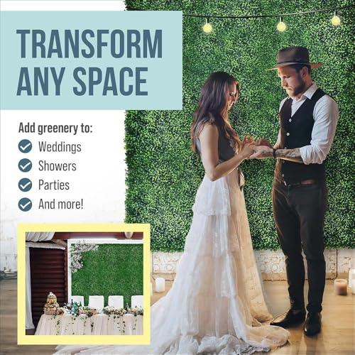 Grass Wall Backdrop, 12 Pcs 20”x20” Panels, Artificial Greenery Backdrop, Dense Leaves Privacy Hedge Screen for Indoor Outdoor Garden Fence Wedding Decor (Covers 33 Sq Ft)