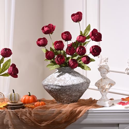 Waipfaru 6 Pcs Faux Peonies Artificial Flowers for Vase, 27" Fake Silk Peonies Flowers for Wedding, Vase Filler Flowers for DIY Bouquets Centerpieces Bridal Shower Office Decor- Burgundy - color: Burgundy, size: 6Pcs
