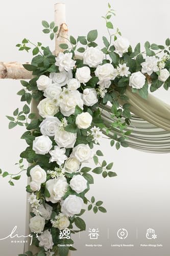 Ling's moment Wedding Arch Flowers with Drapes Kit-Pack of 5, 2pcs Flower Arrangements 3pcs Sheer Hanging Drapes Ceremony Arbor Backdrop Artificial Rose Floral Decor, White & Sage - color: Wht-white & Sage 2026