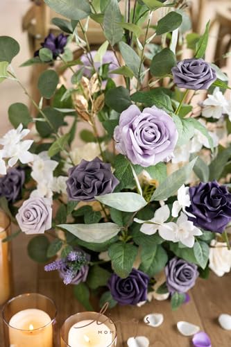 Ling's moment 41" Tall Free Standing Artificial Flowers Arrangements 2 pcs Wedding Arch Altar Stage Decorations Lilac Gold for Ceremony Reception Rose Fake Floral Party Outdoor Centerpieces Decor - color: Prpl-lilac & Cream