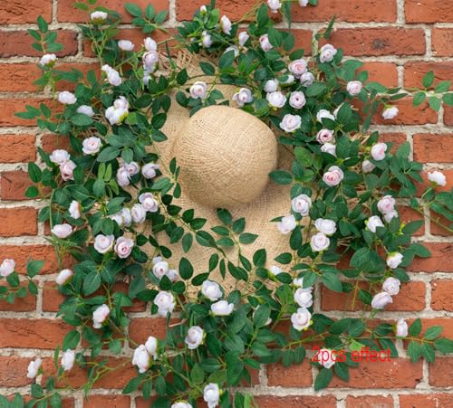 2PCS x 6FT Bendable Rose Vine Hanging Flower Garland Wildflower Floral Garland for Wall Decor Trellis Fence Home Room Decoration (Champagne, 2pcs) - color: Champagne, size: 2pcs