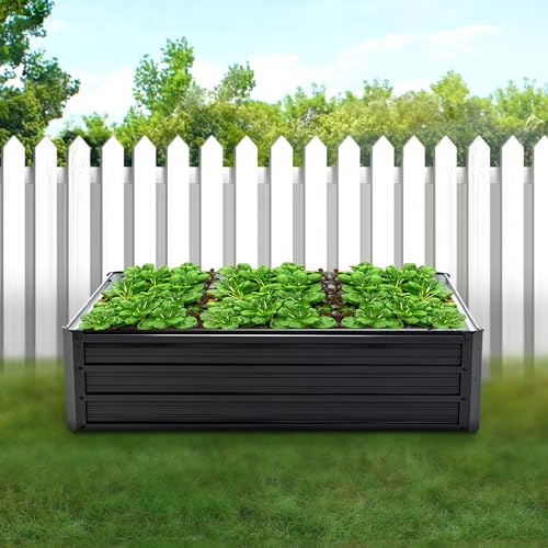 Thanaddo Galvanized Raised Garden Bed 4x3x1ft Outdoor Planter Box Galvanized Steel Garden Bed Kit for Vegetables, Flowers, Herbs and Succulents Black - size: 4x3x1 ft
