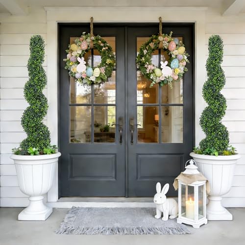 Artificial Spiral Topiary Trees Set of 2, 4ft Faux Boxwood Topiary, UV Resistant & Fade Resistant, Year-Round Greenery for Indoor Outdoor Home, Porch, Patio, Garden Decor