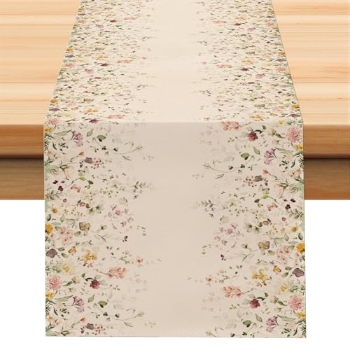 Larponder Summer Colorful Flowers Table Runner, 13x108 Inch | Table Decoration for Seasonal Anniversary Holiday Kitchen Dinning Table Home Party Decor - color: Color Flowers-3, size: 13" x 108" (Rectangular)