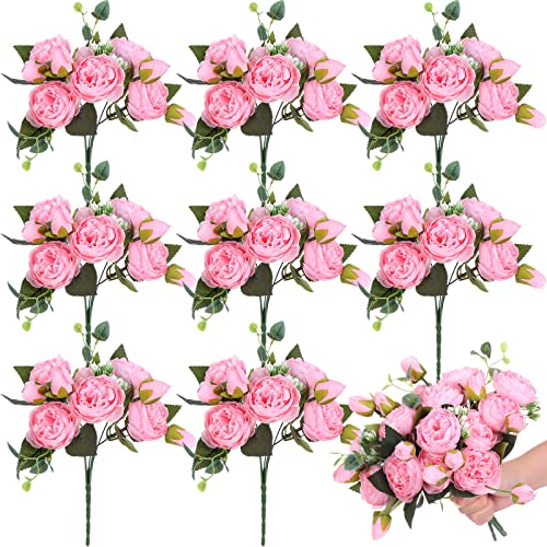 Yunsailing 8 Pack Artificial Peony Flowers Faux Silk Hydrangea Bouquet Wedding Home Table Decor Reusable Bouquet of Rose Flower for Birthday Wedding(Light Pink) - color: Light Pink, style: Peony