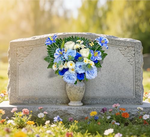 Artificial Cemetery Flowers,Memorial Flowers,Beautiful Arrangements for Headstones,Silk Tulip Rose Daisy