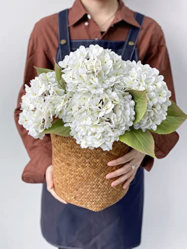 JINWOE 4PCS White Faux Hydrangea Flowers, 21" Vintage Real Touch Latex Silk Hydrangea Artificial Flowers, Fake Flowers for Bouquet Tables Cake Party Outdoor Home Wedding Centerpieces - color: White