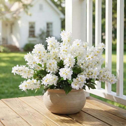 Artificial Flowers 3 Pcs Hyacinth Fake Flowers 19.69” Silk Flowers for Outside, Delphinium Outdoor Faux Flowers Fake Plants for Porch Patio Balcony Yard Indoor Home Decor - color: 3pcs White