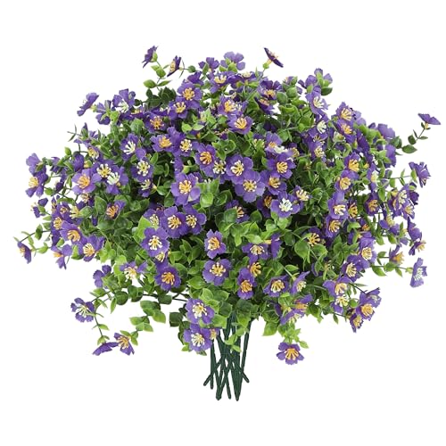 Fake Garden Flowers, 12 Bundles Artificial Flowers for Outdoor Front Porch Home Kitchen Bedroom Garden Patio Festival Decoration -Purple - color: Purple