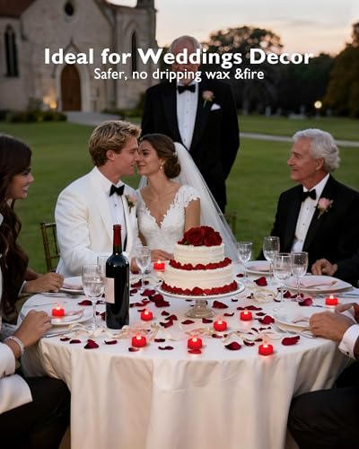 Amagic 1000 Pieces Red Artificial Rose Petals with 12 Red Heart LED Tea Lights, Rose Petals and Candles Set for Proposal, Anniversary, Romantic Night, Wedding Decor - color: 12 Pcs Red Candles + 1000 Pcs Red Petals