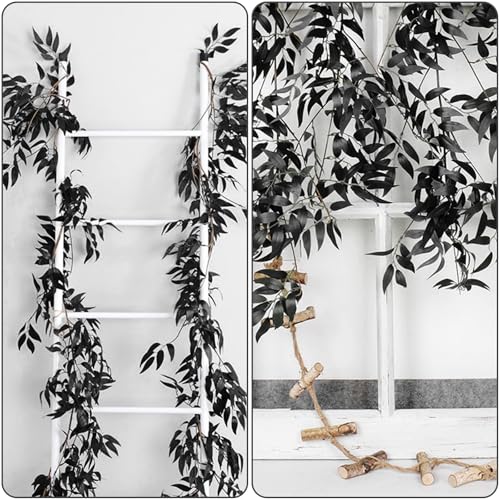 RECUTMS Artificial Hanging Willow Leaves Vine Twigs 2Pcs 5.7Ft Halloween Black Leave Garland Fake Silk Willow leaf Ivy Faux Greenery Plant for Indoor Outdoor Jungle Birthday Fall Christmas Party Decor - color: Brown
