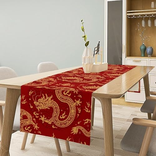 Chinese Dragon Table Runner, Traditional Zodiac Dragon Asian Mythical Dragon Print Table Runner for Home Party Kitchen Dining Table Wedding Party 13x36in - color: Aisa-2, size: 13x36in