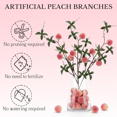Gresorth 5 Pcs Fake Peach Branch Decoration Mini Artificial Peaches Fruit Stem Bouquet Realistic Lifelike Simulation Branches Model for Vase Window Display - color: Small Peach Branch