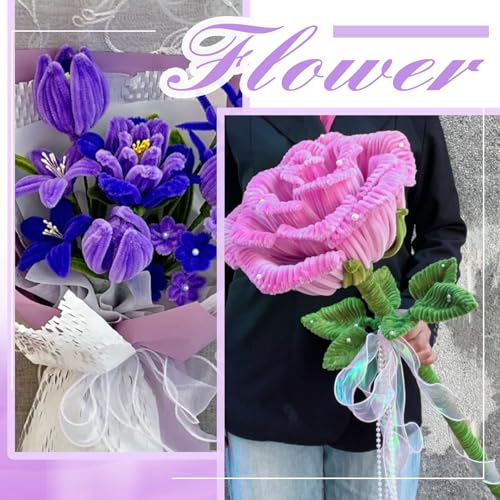 TOAOB 200pcs Pipe Cleaners Craft Supplies DIY Cornflower Bouquets Making Purple Thick Chenille Stems Artificial Flowers Craft Supplies for DIY Art Home Decorations Pink Blue Purple Moss Green - color: Pink/Blue/Purple/Moss green