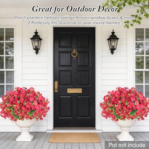 Artificial Flowers for Outdoors Decoration for UV Resistant Silk,16 Bundles | Artificial Violet Flowers for Outdoor Decor, Realistic Fake Plants for Porch,Garden,Window Box,All Rose Red - color: Rose Red