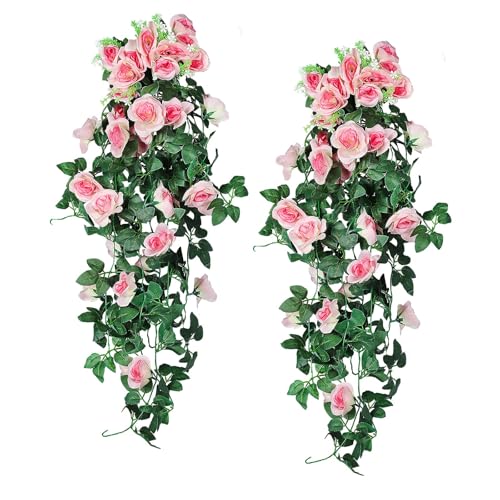 RECUTMS 4PCS Artificial Hanging Rose Flower Plants, 37Inch Light Pink Fake Silk Floral Ivy Garlands for Outdoors Home Room Garden Wedding Arch Bridal Shower Valentine's Mother's Day Indoor Party Decor - color: Light Pink, size: 4pcs