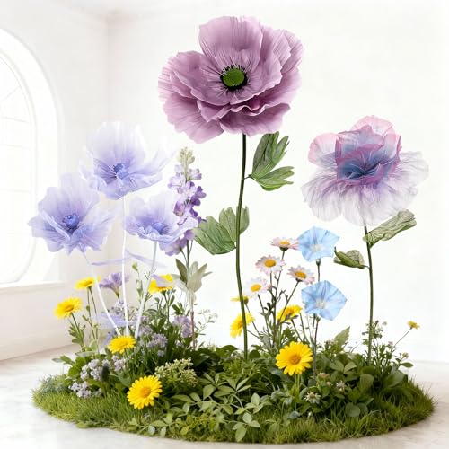 Standing Corn Poppy, Giant 5.58ft Life-Size Faux Blooms with Flexible Stem Metal Base Oversized Wedding Arch Decor,Garden Window Display(Dark Pink,1) - color: Dark Pink