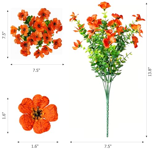Artificial Flowers for Outdoors, 12 Bundles Fake Daisy Flowers Spring Decor, UV Resistant Faux Flower Daisy with Eucalyptus for Garden Porch Planter Box(Orange) - color: Orange