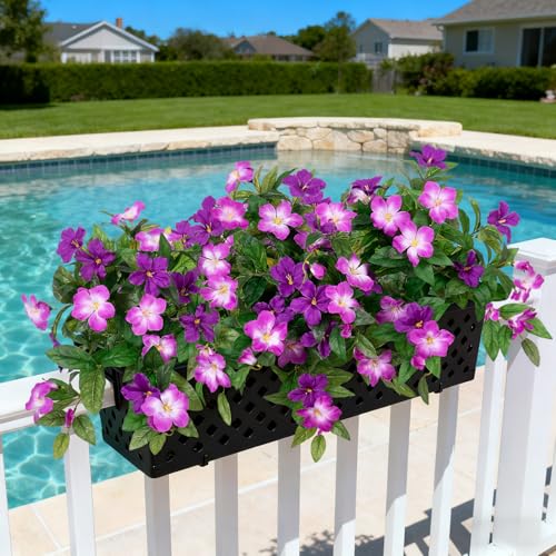 INXUGAO Artificial Hanging Faux Flowers for Outdoors Planters 2PCS Fake Flowers Silk Hibiscus Flowers for Outside Outdoor Faux Hanging Plants UV Resistant Spring Home Front Porch Decoration - color: Mt Azalea H-mix Purple 1 & 3