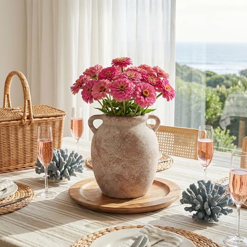 Ceramic Flower Vase Home Decor - 7.28Inch Farmhouse Rustic Vase,Double Handle Pottery Terracotta Vases for Living Room Dining Bedroom Table Decor Festive Decor Housewarming Gift - size: 7.28In
