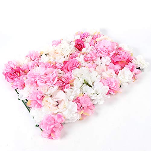 Artificial Flower Wall Panels 15 Pack of 16 x 24" Flower Wall Mat Faux Rose Flower Backdrop Panels for Backdrop Wedding Wall Decorations - color: 15pcs, White+pink