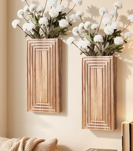 Wooden Wall Planter Vase,2 Pack Hanging Planter for Indoor Fake Plants Modern Boho Farmhouse Wall Art Decor for Home Indoor Kitchen Modern Farmhouse Bathroom Living Room Dining Room(Brown) - color: Brown