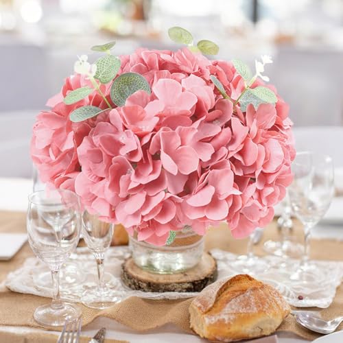 AVIVIHO 65pcs Fake Flowers Dusty Rose Hydrangea Artificial Flowers Bulk (Not Squished, No Steaming Need) Silk Flowers with Stems for Wedding Decor,Home,Baby Shower,Table Centerpieces Decoration - color: Dusty Rose, size: Medium