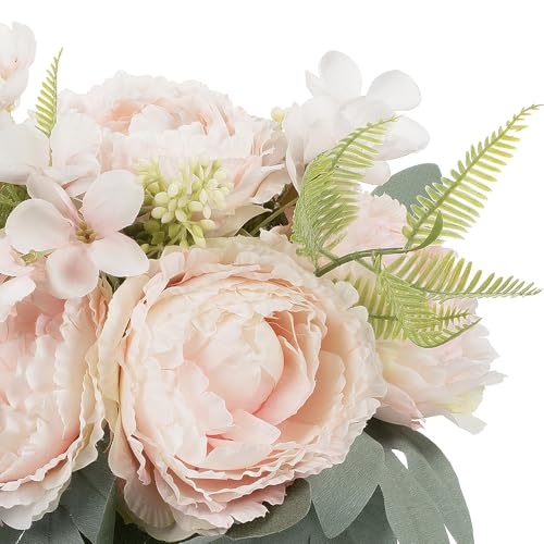 ENOVA FLORAL Artificial Flower Arrangement with Vase,Mixed Artificial Silk Peony Flower in Vase for Decoration Home Office, Wedding Centerpiece (Pink) - color: Pink