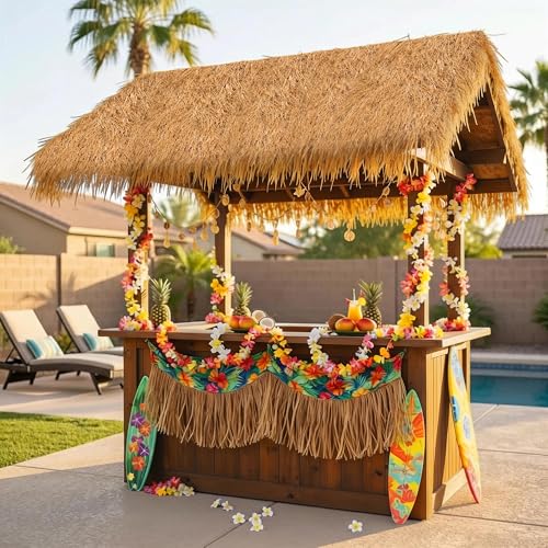 XLX TURF Artificial Thatch Roof for Tiki Bar Huts Hawaiian Cowboy Party Decorations - Fireproof Wild Mexican Style Artificial Hay Straw Roll Crafts Garden Fence Patio - 12' x 15.74" Duck Blind Grass - size: 15.74" x 12'