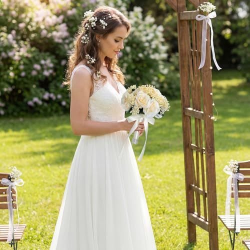Janinka 10 Inch Large Wedding Bouquets for Bride Bridesmaid Artificial Rose Flowers Paired with Silk Ribbon and Rhinestones Bridesmaid Bouquet for Proposal Party Church Decoration(Champagne,Rose) - color: Champagne, style: Rose