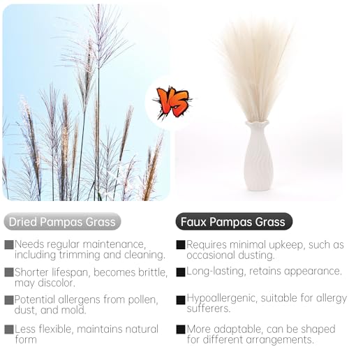 Faux Pampas Grass Decor ， 21.7 Inch Artificial Pampas Grass Beige Reed Grass, Vase Filler for Home Decor, Room, Bathroom, Wedding, Table Centerpiece - 20PCS - color: Beige