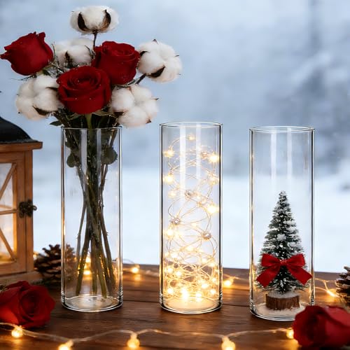 16 Pack Glass Cylinder Vase, 7.67" H×2.36" W Clear Vases for Centerpieces, Flower Vases for Bouquet,Hurricane Vase Ideal for Wedding Table Centerpieces, Floating Candles & Bouquet Arrangements - size: Smooth-16PCS