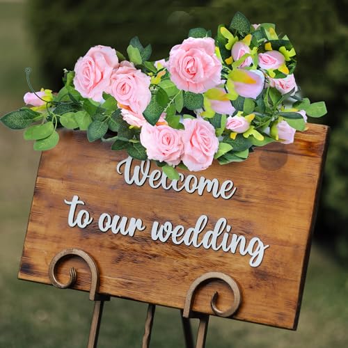 Sggvecsy 4Pcs 31Ft Artificial Rose Vine Fake Flower Garland Floral Garland Faux Silk Hanging Vine Rose Ivy Vines for Wedding Arch Party Wall Garden Ceremony Background Outdoor Decor (Pink) - color: Pink, size: 4Pcs