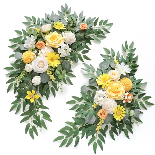Artificial Wedding Arch Flowers Kit(Pack of 2) for Wedding Arch, Bridal Shower, Ceremony and Reception Backdrop Decoration (Gentle Creamy Yellow) - color: Gentle Creamy Yellow