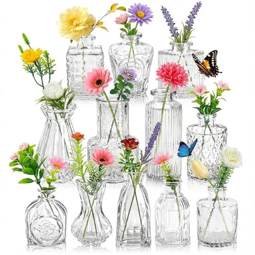 36 Pcs Artificial Flowers Table Centerpiece with Vases Colorful Wildflower Centerpieces Silk Flower Arrangement for Wedding Baby Shower Table Centerpieces Party(Fresh Color,Clear) - style: Fresh Color