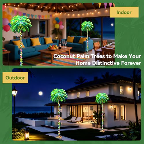 Ledido 6FT Lighted Palm Trees for Pool, 35 Colors Changing Light Up Palm Trees Outdoor with Remote, Led Artificial Fake Tree with Coconuts for Outside Patio Tiki Bar Yard Tropical Party Indoor Decor - color: Color Changing, size: 6ft