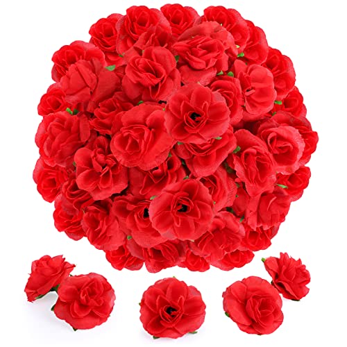 Yinsun 50pcs Mini Red Roses Artificial Flower Heads, 1.57” Fake Rose for DIY Wedding Bridal Shower Baby Shower Party Decoration - color: Red, size: 1.57 Inch