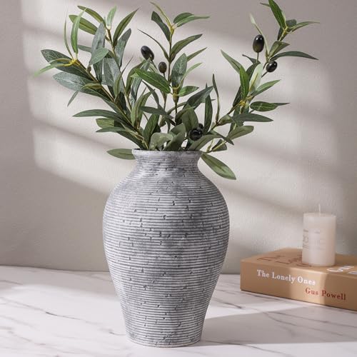 Ceramic Flower Vase Home Decor, 9 in Farmhouse Table Vases Rustic Vintage Living Room Kitchen Bedroom Pottery Decorative Vases for Flowers House Book Shelf Office Coffee Desk Dining Entryway, Grey - color: 9 in - Grey