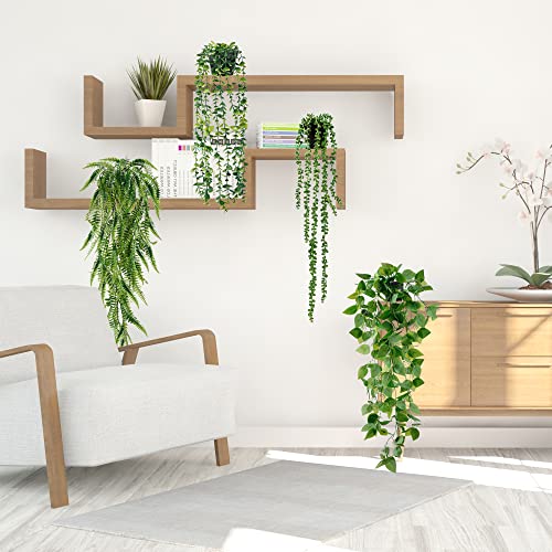 Sggvecsy Fake Hanging Plants 4 Pack Artificial Hanging Plants Fake Potted Greenery Faux Eucalyptus Vine String of Pearls Boston Fern Ivy Vine Leaves for Home Indoor Outdoor Shelf Wall Garden Decor - color: Green, size: 4 Pack