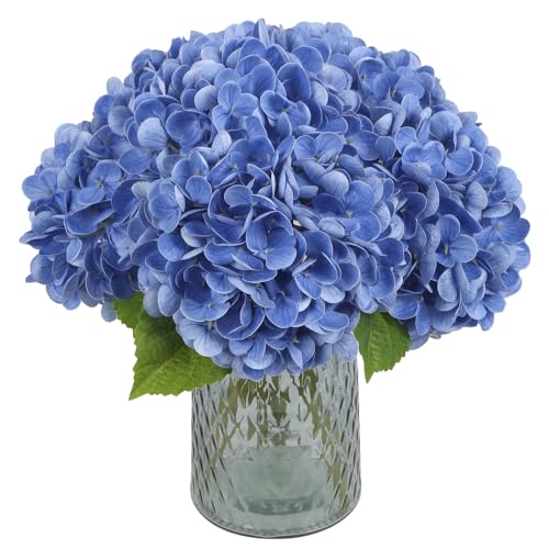 IPOPU 6PCS Real Touch Hydrangea Artificial Flowers Royal Blue Fake Hydrangeas with Stems Latex Realistic Faux Hydrangea Flowers for Wedding Centerpiece Floral Arrangements Home Decor (Royal Blue) - color: Royal Blue