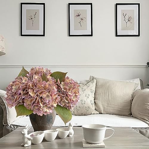 JINWOE 4Pcs Purple Vintage Boho Faux Hydrangea Flowers, 21" Real Touch Fall Artificial Hydrangea,Fake Silk Flowers for Dinning Tables Party Outdoor Home Cemetery Kitchen Wedding Bouquet Halloween - color: Puple