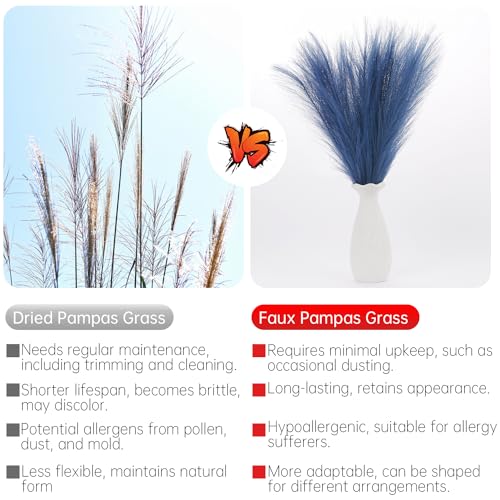 Faux Pampas Grass Decor ， 21.7 Inch Artificial Pampas Grass Peacock Blue Reed Grass, Vase Filler for Home Decor, Room, Bathroom, Wedding, Table Centerpiece - 20PCS - color: Peacock Blue