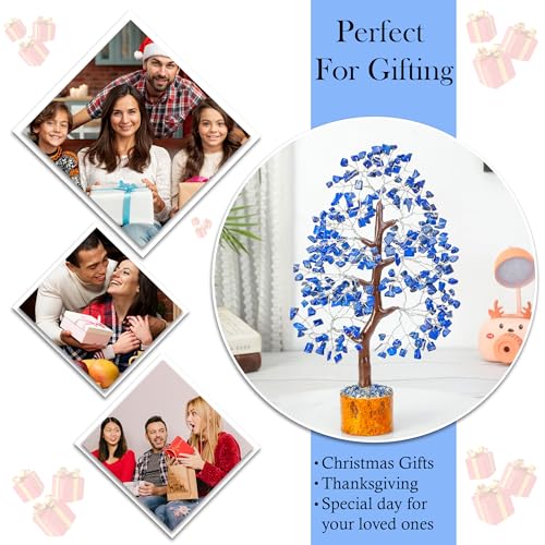 Crocon® Lapis Lazuli Crystal Tree of Life Birthday Gifts for Men, Dad, Friends Healing Crystals Spiritual Blue Shelf Crystal Decor Feng Shui Table Decor Gift for Men Housewarming Home Decor Gift - color: Lapis Lazuli (Sliver Wire )