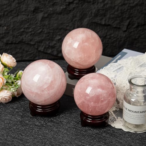 Large Rose Quartz Crystal Sphere Natural Pink Healing Crystal Ball with Stand Meditation Decorative Balls Home Decor 80-90mm/3.1-3.5" - color: Rose Quartz, size: 3.1 - 3.5 inches